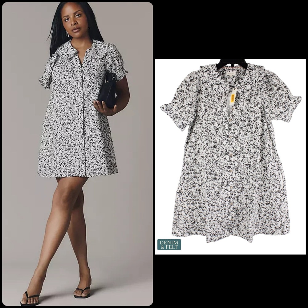 NEW Pilcro The Keira Lace Mini Dress Black White Floral XXS Cottagecore Summer